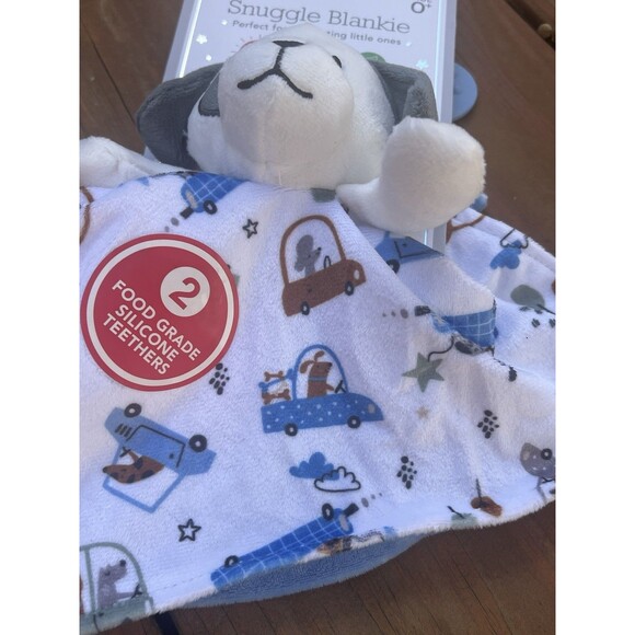 Modern Baby Snuggle Blankie Blue Puppy Dog Lovey Rattle Teether Vehicle Cars New - Picture 4 of 6